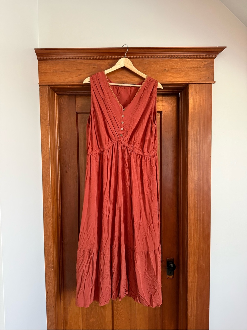 V-Neck Sleeveless Maxi Dress in Rust Red